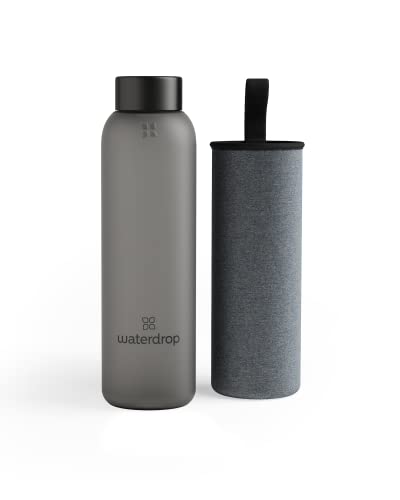 Waterdrop® Edition Glass Bottle 600ml Trinkflasche Glas auslaufsicher, Kohlensäure geeignet | BPA freie Wasserflasche inkl. Neoprenhülle | Spülmaschinenfeste, Leichte Borosilikat Glasflasche