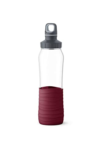 Emsa N31007 Drink2Go Glas Trinkflasche | Fassungsvermögen: 0,7 Liter| Schraubverschluss | 100% dicht | spülmaschinenfest | Weinrot
