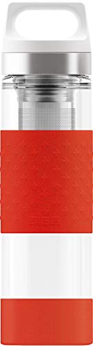 SIGG Hot & Cold Glass, 0.4 L, Doppelwandige-isolierte Glas Trinkflasche mit Silikonschutz, BPA Frei, Rot