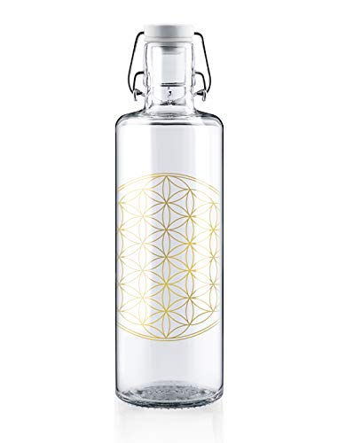 soulbottles 1,0l • Flower of life • Trinkflasche aus Glas • vegan, plastikfrei, klimaneutral, nachhaltig
