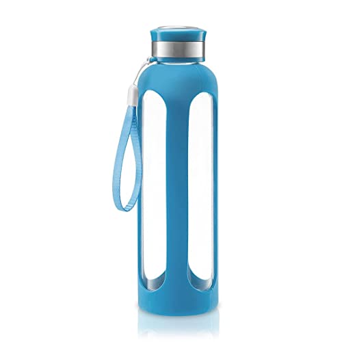 SWIG SAVVY Wasserflasche aus Glas, bruchfestes Borosilikatglas + Silikon-Schutzhülle, BPA-frei, langlebig und stilvoll.