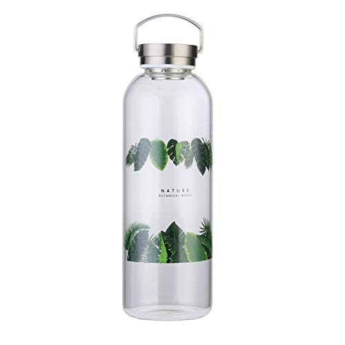 Trinkflasche Glas 2L mit Neopren-Hülle Auslaufsicher Tragbarer Edelstahldeckel Wasserflasche 2 Liter 2000ml