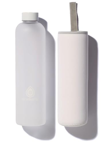 drinkerie® Glasflasche 1 Liter (Weiß) – Frosted Design - Hochwertiges Borosilikatglas - Auslaufsichere Trinkflasche Glas 1L - Nachhaltige Glastrinkflasche für unterwegs