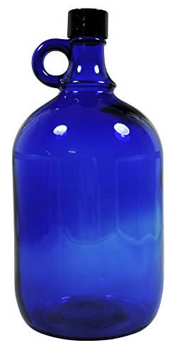 Blaue XL Glasflasche 2 Liter zum selbst befüllen, mit schwarzem Schraubverschluss