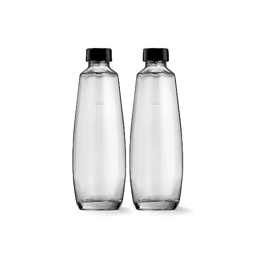 SodaStream DuoPack 1L Glasflache, spülmaschinengeeignete Ersatzflaschen geeignet für den SodaStream Wassersprudler DUO & E-DUO, 2x 1L Fassungsvermögen, 10x19.5x29, Schwarz