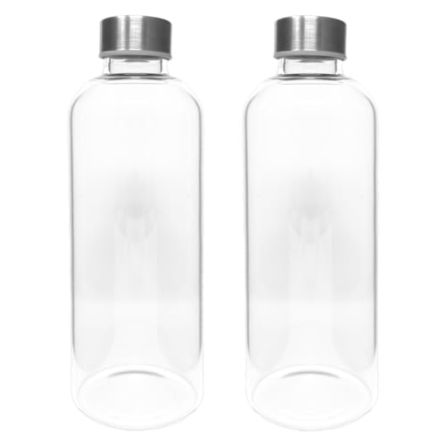2er Set Trinkflasche aus Glas 1 Liter Deckel aus Edelstahl Wasserflasche Glasflasche auslaufsicher, modern, hochwertig, umweltbewusst