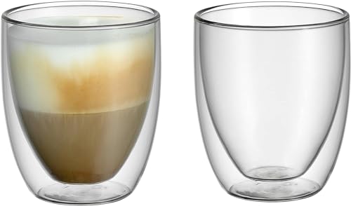 WMF Kult doppelwandige Cappuccino Gläser Set 2-teilig, 250ml, Schwebeeffekt, Thermogläser, hitzebeständiges Teeglas, Kaffeegläser
