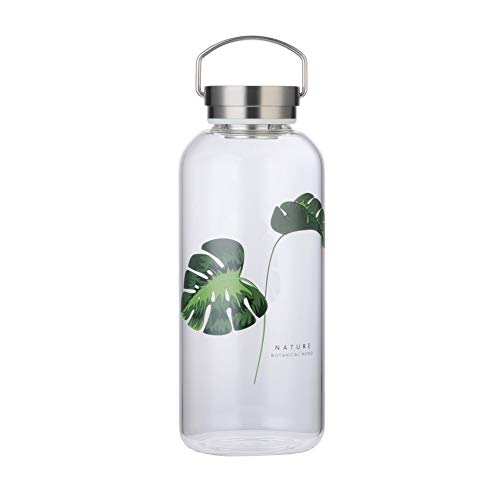 Gulujoy 1,5 Liter Trinkflasche Glas Wasserflasche mit Neopren-Hülle Auslaufsicher Tragbarer Edelstahldeckel 1500ml