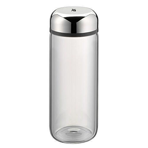 WMF Basic Trinkflasche, 500 ml, Höhe 19 cm, Glasflasche für Warm- und Kaltgetränke, Glas, Cromargan Edelstahl, in Geschenkkarton, Grau