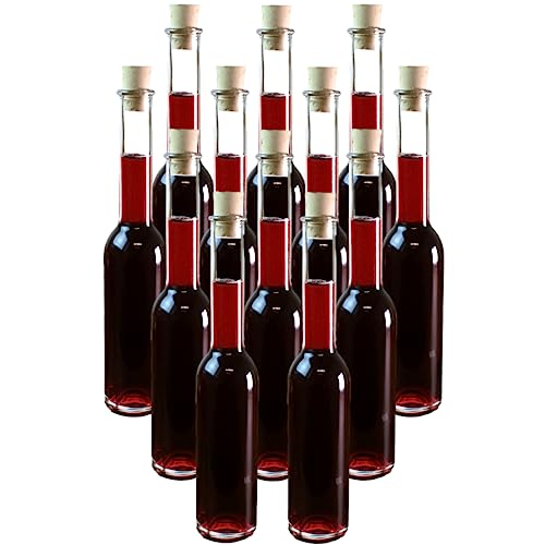 gouveo 12er Set Glasflaschen 200 ml Sinfonie mit Korken (SK) - Leere Flaschen zum selbst Abfüllen und Verschenken - Kleine 0,2 l Likörflasche, Schnapsflasche, Ölflasche