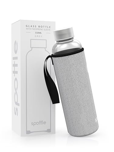 spottle® Glasflasche 550ml mit Neoprenhülle - GRAU MELIERT
