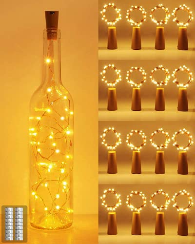 (16 Stück) Flaschenlicht Batterie, kolpop Flaschenlichterkette 2M 20LED Glas Korken Licht Lichterkette für Flasche für außen/innen Deko für Party, Hochzeit, Weihnachten - Warmweiß