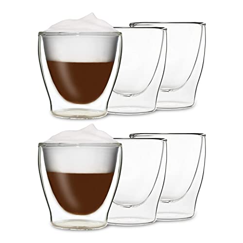 DUOS® Latte Macchiato Gläser Set 6x200ml, Doppelwandige Gläser Latte Macchiato, Doppelwandige Kaffeegläser, Teegläser, Cappuccino Gläser, Eiskaffee Gläser Thermogläser doppelwandig Espressotassen Glas