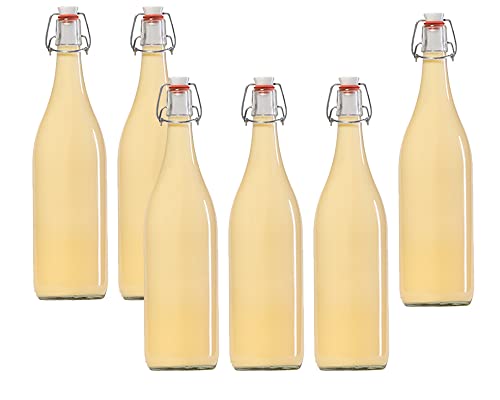 hocz 4er Set Bügelflaschen Bügelflasche Glasflaschen mit Bügelverschluss 1L 1000 ml Typ A zum Selbstbefüllen