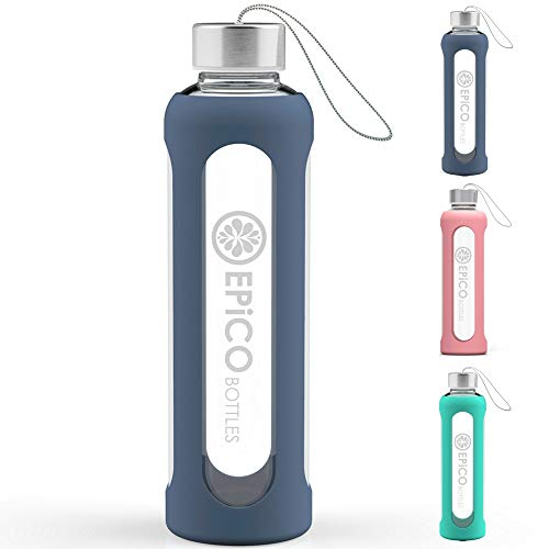 EPiCO BOTTLES Sport Glasflasche - Trinkflasche Glas 550ml mit Schutzhülle aus Silikon - spülmaschinenfest - Ideal für unterwegs, Saft, Sport und Yoga - 100% BPA frei