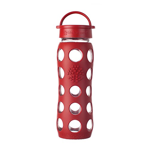 Lifefactory Glas Trinkflasche mit Silikon-Schutzhülle, BPA-frei, auslaufsicher, spülmaschinenfest, 650ml, rot