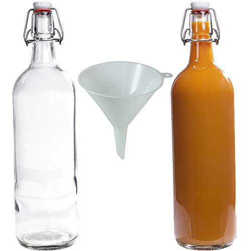 Viva-Haushaltswaren - 2 Glasflaschen mit Bügelverschluss 1 Liter zum Selbstbefüllen inkl. Einfülltrichter