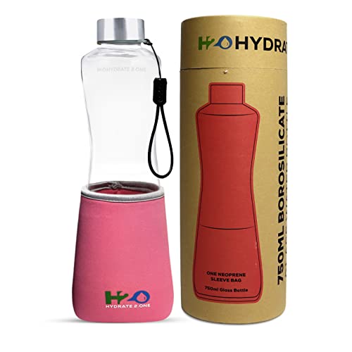 HYDRATE 2.ONE Glasflasche 750ml Auslaufsicher | Trinkflasche Kohlensäure Geeignet | Borosilikatglas Bruchsicher Spülmaschinenfest | Wasserflasche Glas Für Unterwegs | Water Bottle (Rosa)