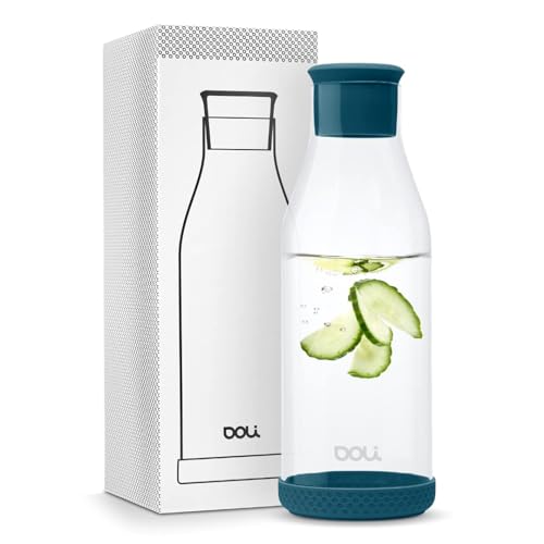 Doli Glaskaraffe mit Deckel 1,5L Teal - Robust & sicherer Stand - Wasserkaraffe für heiße & kalte Getränke - Spülmaschinenfest - BPA-frei
