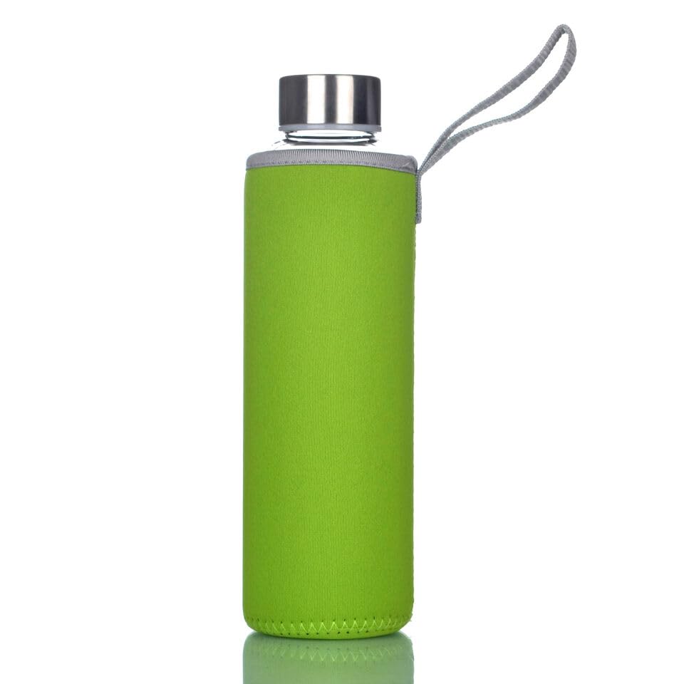Trinkflasche aus Glas, (Grün, 550 ml) Sportflasche to-go Glastrinkflasche, Borosilikatglas, Wasserflasche Fahrradflasche Glasflasche Getränkeflasche mit Deckel aus Edelstahl