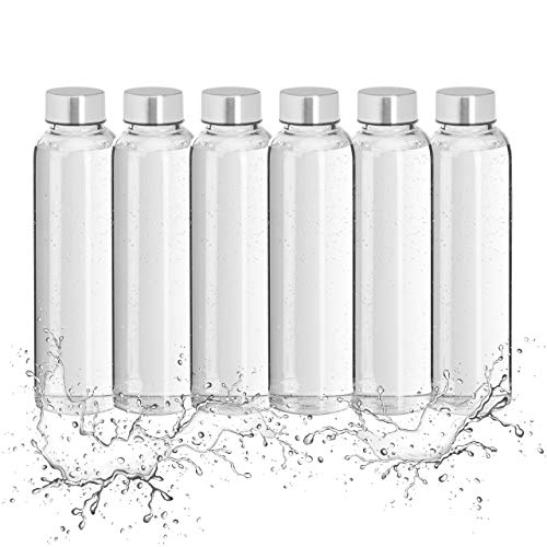 Relaxdays 6er Set Trinkflasche Glas, Wasserflasche mit Hülle, 500ml, spülmaschinenfest, wasserdicht, transparent/schwarz