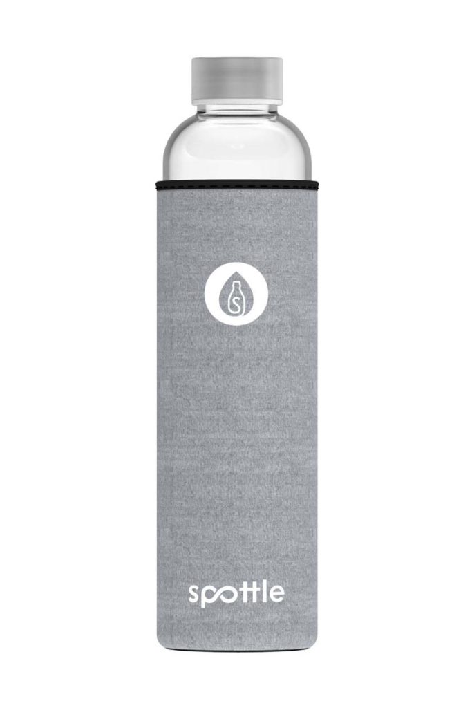 Spottle Glas-Trinkflasche 750ml mit grauer Neoprenhülle